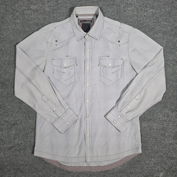 7 Diamonds Other - 7 Diamonds Mens Grey Micro Check Western Button Down Shirt Med Embroidered Yoke